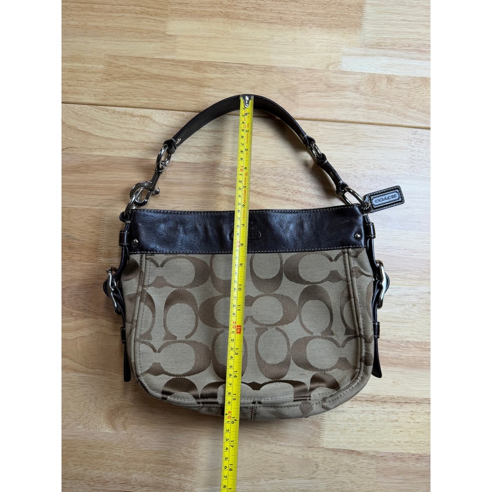 Coach Signature Jacquard Brown Leather Trim Hobo Shoulder Bag Monogram Canvas - Picture 6 of 16